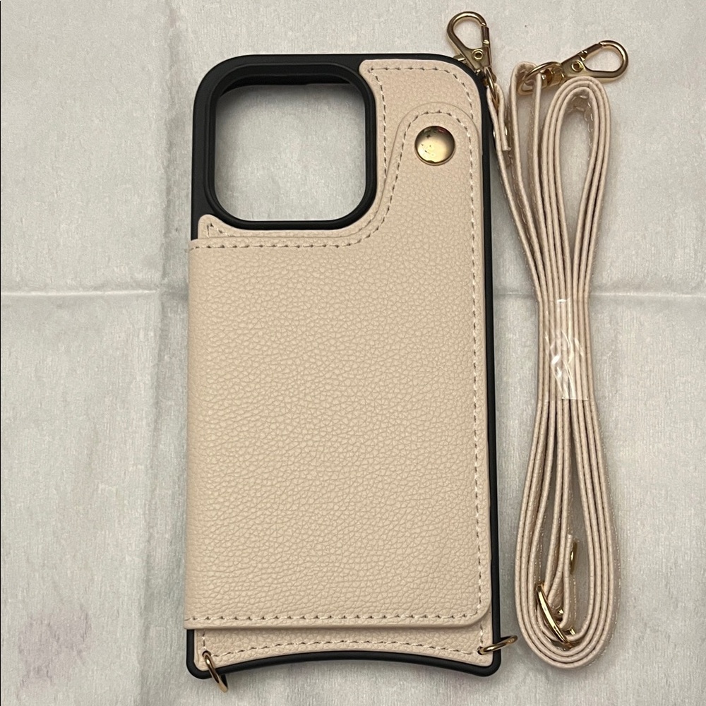 Faux Leather Crossbody Phone Case - Cream